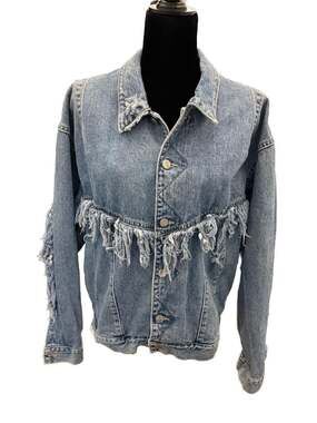 Vintage 80’s Code Bleu Fringe Distressed Denim Jacket - Made in Japan - Size L
